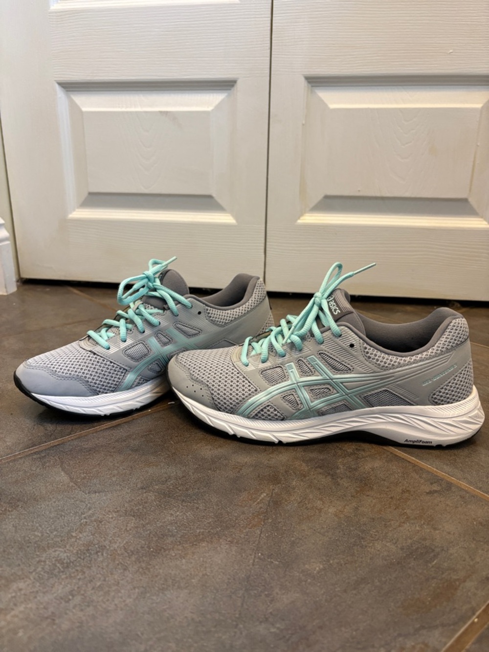 ASICS Women's Gray and Mint Lace-Up Running Sneakers